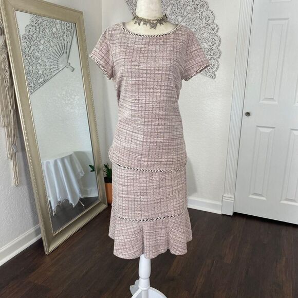 Max Studio Preppy Matching Pink White Tweet 2 Piece Set Skirt And Blouse Top M - Picture 3 of 8